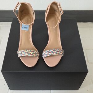 Madden Girl Nude Ankle-Strap Heels with Multicolor Braided Front
